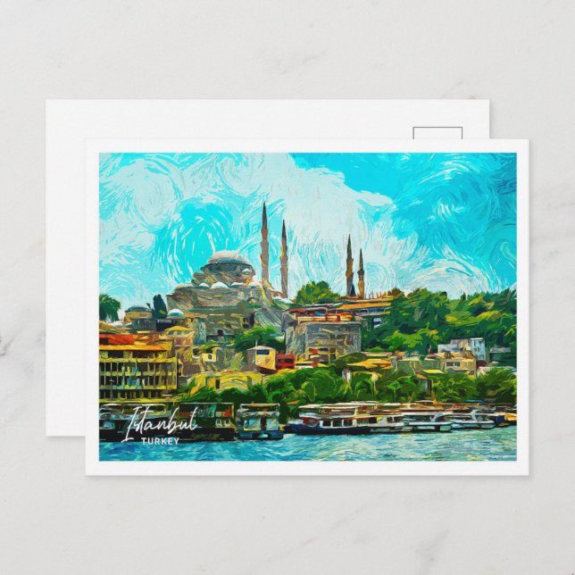 Carte Postale Istanbul Turquie peinture à l'huile paysage de vil (Devant / Derrière)
