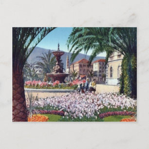 Carte Postale Italie, Alassio, Fleurs autour de la fontaine