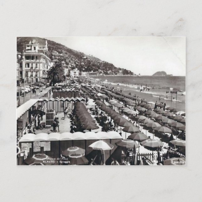Carte Postale Italie, Alassio, Parasols sur la plage (Devant)