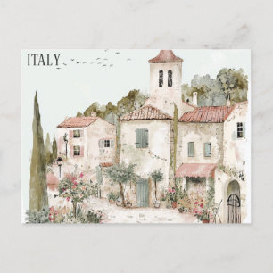 Carte Postale Italie Aquarelle Vintage Village de Toscane Voyage