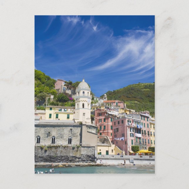 Carte Postale Italie, Cinque Terre, Vernazza, Port et Eglise (Devant)
