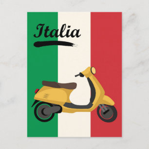 Carte Postale Italie Vintage Italie Drapeau Vespa Scooter Travel