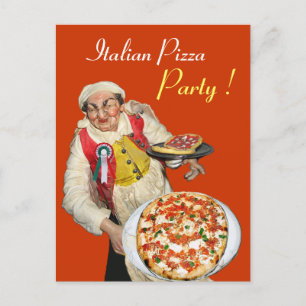 Carte Postale ITALIEN PIZZA PARTY Yellow Orange Recette