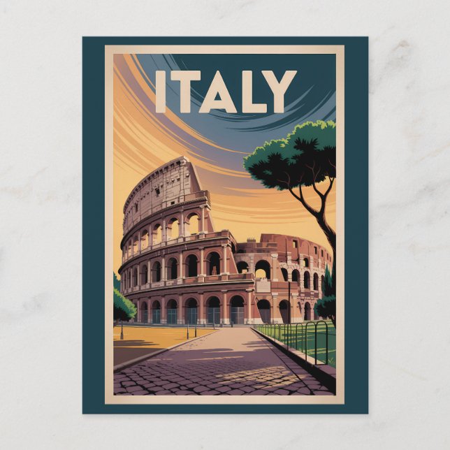 Carte Postale Italy Colosseum Illustration Travel Art Vintage (Devant)
