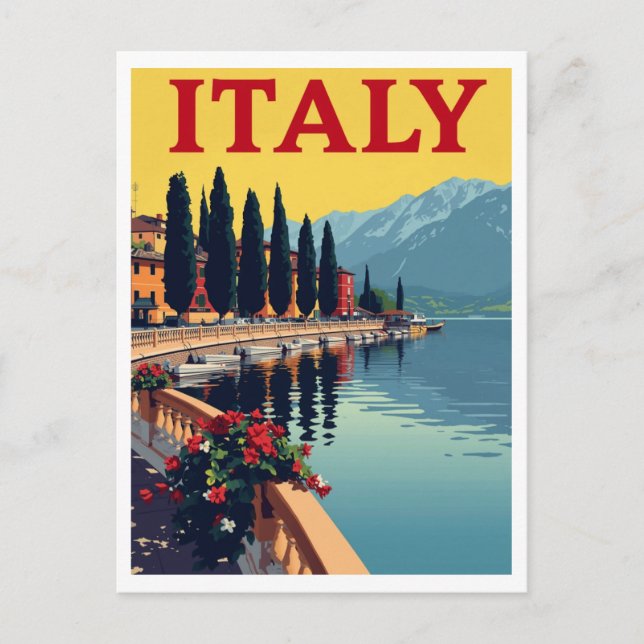 Carte Postale ITALY Lake View Cypress Trees (Devant)