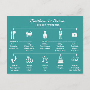 Carte Postale Itinéraire du calendrier de fin de semaine mariage
