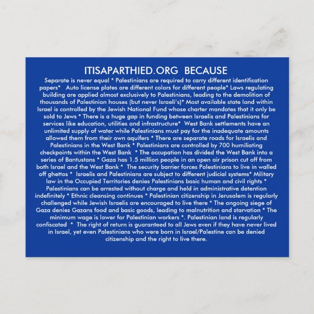 CARTE POSTALE ITISAPARTHEID.ORG BECASUE (Devant)