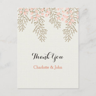 Carte Postale ivoire blush or floral Merci notes
