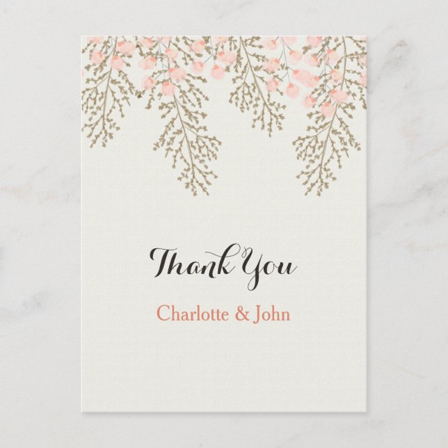 Carte Postale ivoire blush or floral Merci notes (Devant)