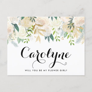 Carte Postale Ivoire Peonies Floral Be My Flower Girl Card