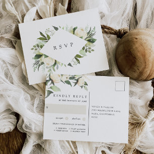 Carte Postale Ivory Bloom Floral Mariage Choix de repas RSVP