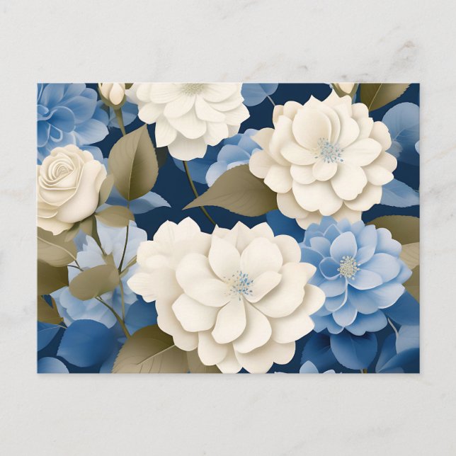 Carte Postale Ivory et Blue Hydrangea Floral Serenity (Devant)