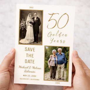 Carte Postale Ivory Gold 50e Anniversaire Enregistrez la Date