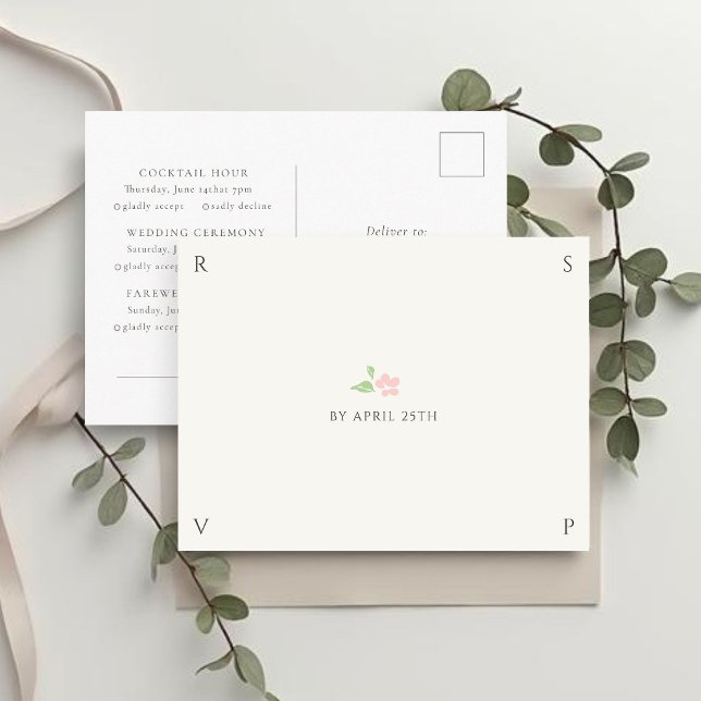 Carte Postale Ivory & White | Réponse de RSVP de mariage chic (Créateur téléchargé)