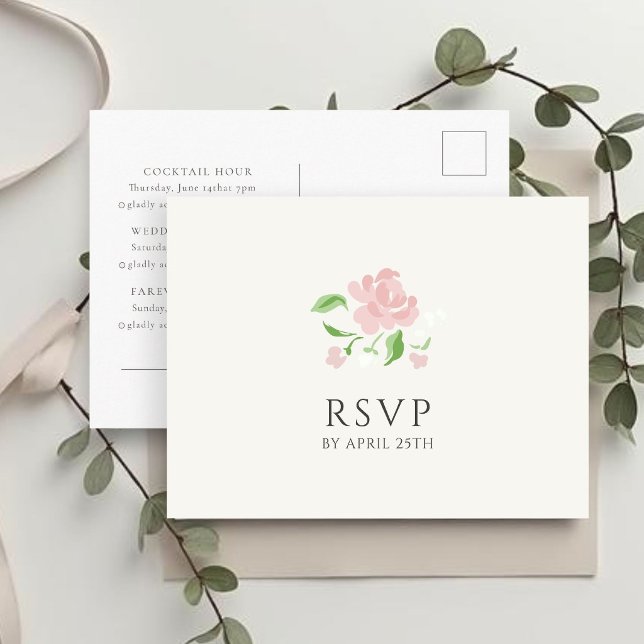 Carte Postale Ivory & White | Réponse RSVP de mariage chic (Créateur téléchargé)