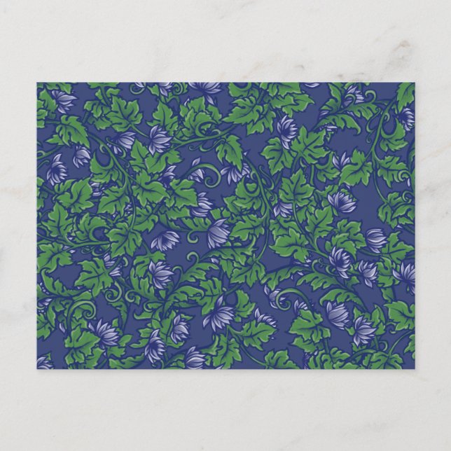 Carte Postale Ivy Blues Motif bleu floral vert terreux art (Devant)