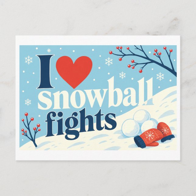 Carte Postale "J'[Aime] Batailles de Boules de Neige" (Devant)