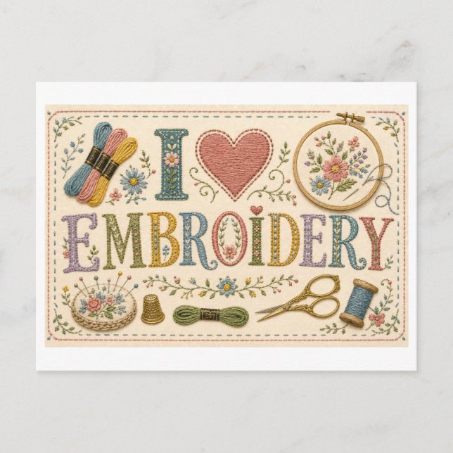Carte Postale J'[Aime] la Broderie (Devant)
