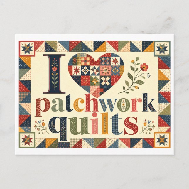 Carte Postale "J'[Aime] les courtepointes patchwork" (Devant)