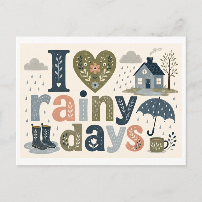 Carte Postale "J'[Aime] les Jours de Pluie" (Devant)