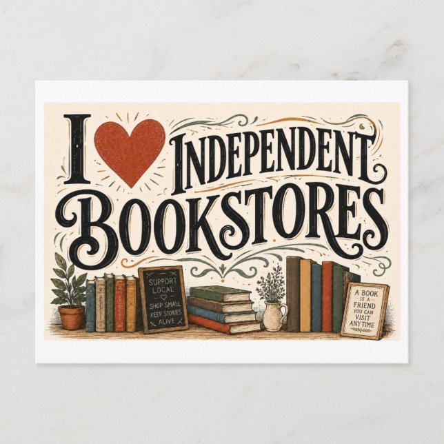 Carte Postale "J'[Aime] Les Librairies Indépendantes" (Devant)