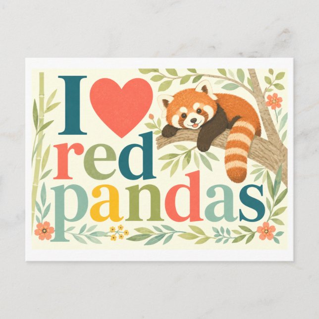 Carte Postale "J'[Aime] les Pandas Rouges" (Devant)