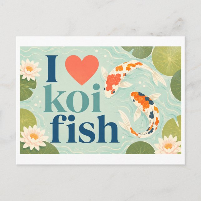 Carte Postale "J'[Cœur] Carpes Koï" (Devant)