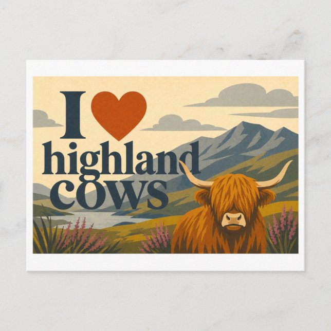 Carte Postale "J'[Cœur] les vaches highland" (Devant)