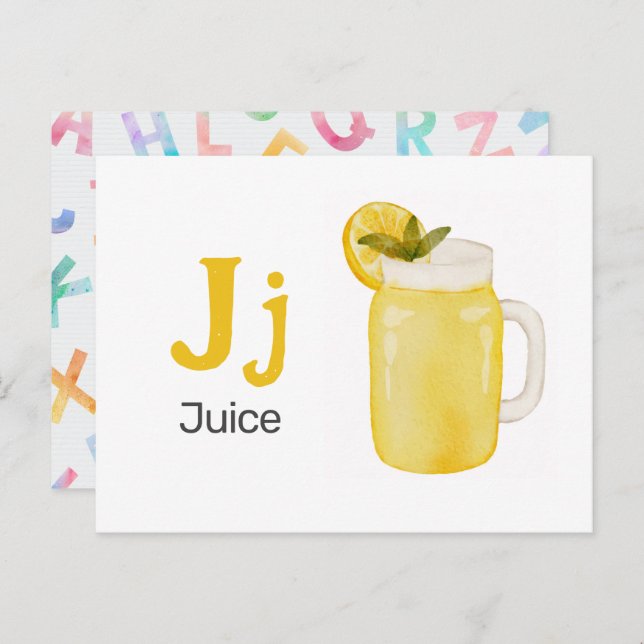 Carte Postale J est pour le jus - Alphabet Flash Card (Devant / Derrière)
