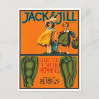 Carte Postale Jack et Jill Peppers Vintage Crate Étiquette