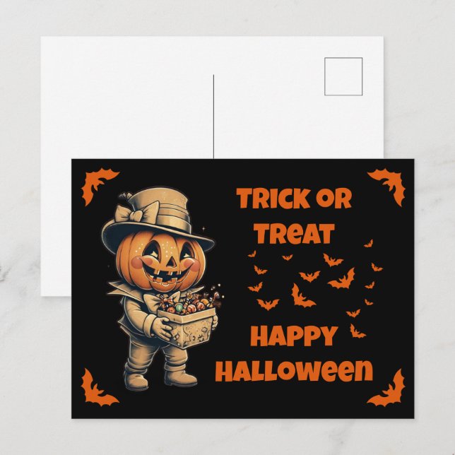 Carte Postale Jack-o'-lantern avec bonbon (Devant / Derrière)