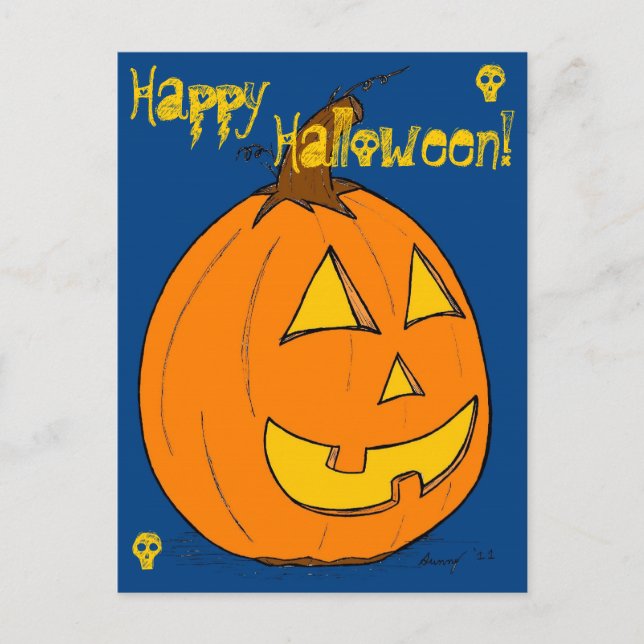 Carte postale Jack o' Lantern Blue "Happy Hallowee (Devant)