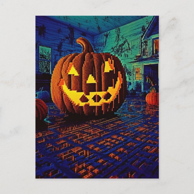 Carte Postale Jack-o'-lantern éffrayant de 8 bits (Devant)