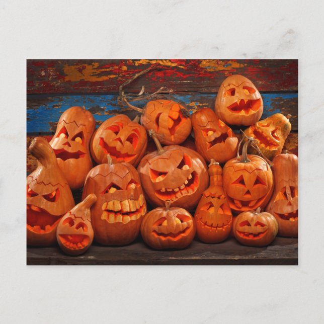 Carte Postale Jack-o'-lantern effrayant Halloween Citrouilles 2 (Devant)