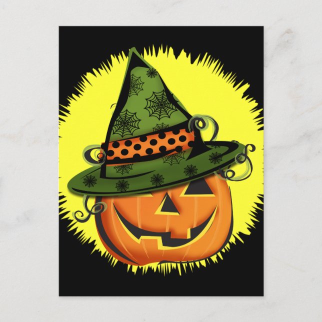 Carte Postale Jack-O-Lantern en Casquette de sorcière (Devant)