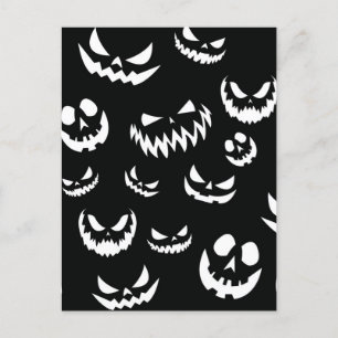 Carte Postale Jack-o'-lantern face Citrouille noir et blanc