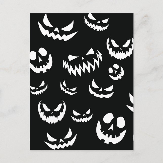 Carte Postale Jack-o'-lantern face Citrouille noir et blanc (Devant)
