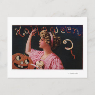 Carte Postale Jack-O-Lantern par Woman Peeling Apple
