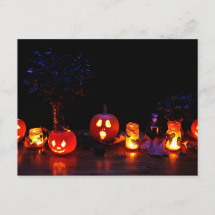 Carte Postale Jack-O Lanterns À La Nuit Effrayant Halloween
