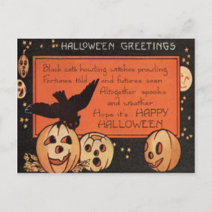 Carte Postale Jack O'Lantern Citrouille Owl Stars