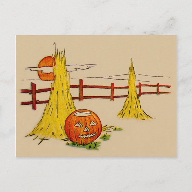Carte Postale Jack O'Lantern Haystack Pleine lune Nuages (Devant)