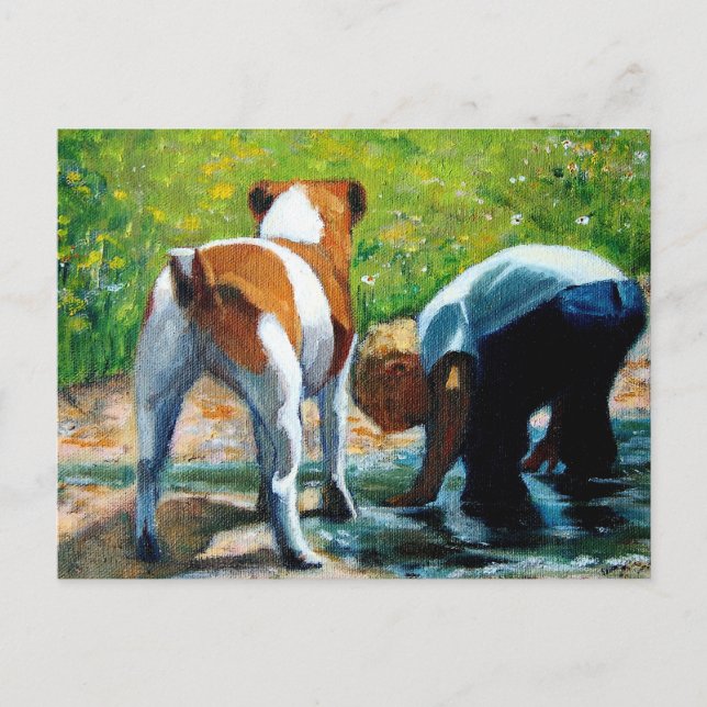 CARTE POSTALE JACK RUSSELL TERRIER ET GARÇON : ART (Devant)