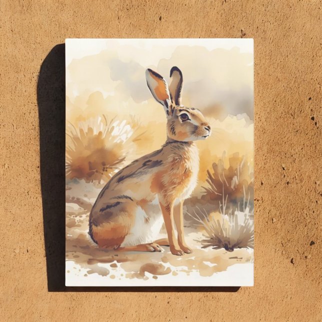 Carte Postale Jacklapin dans le sud-ouest de la brosse du désert (Watercolor jackrabbit postcard)