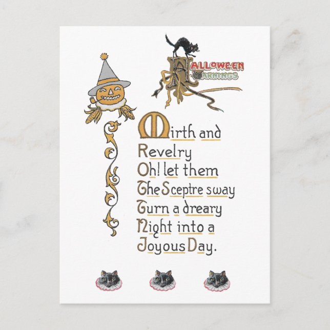 Carte Postale Jacko Lantern Chats Citrouilles Art d'Halloween Vi (Devant)