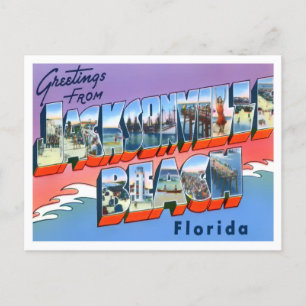 Carte Postale Jacksonville Beach, Floride Vintage Big Letters