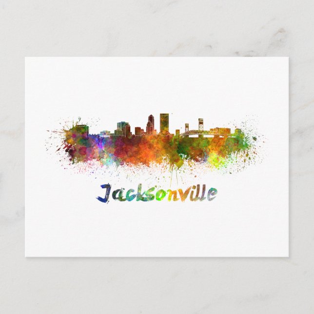 Carte Postale Jacksonville skyline in watercolor (Devant)