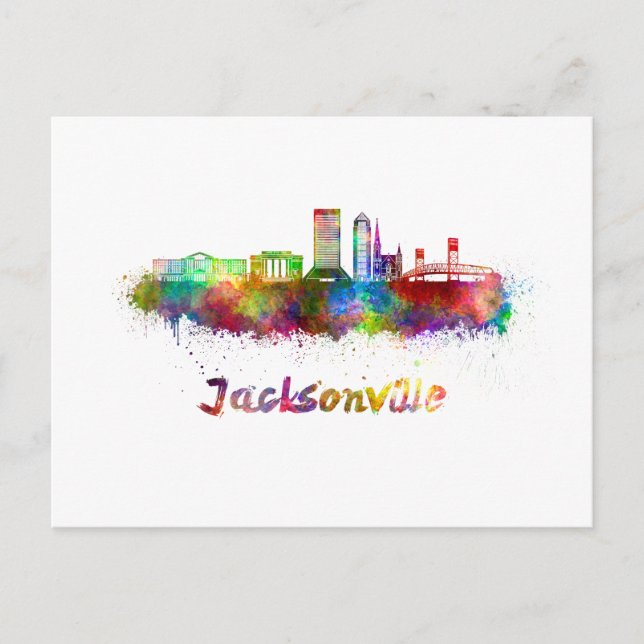 Carte Postale Jacksonville V2 skyline in watercolor (Devant)