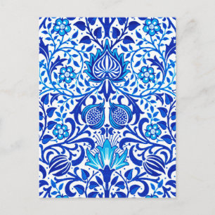 Carte Postale Jacobean Floral Damask, Cobalt bleu et blanc