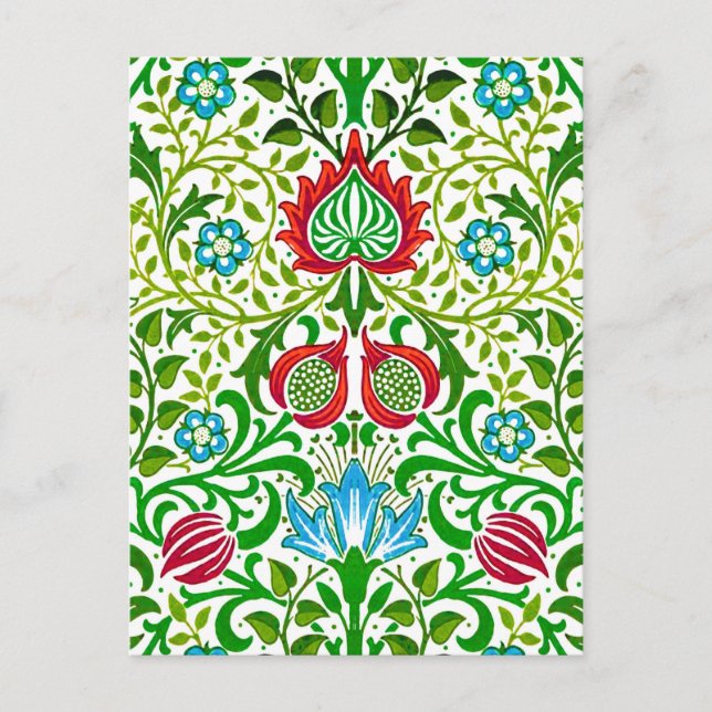Carte Postale Jacobean Floral Damask, vert et corail rouge (Devant)