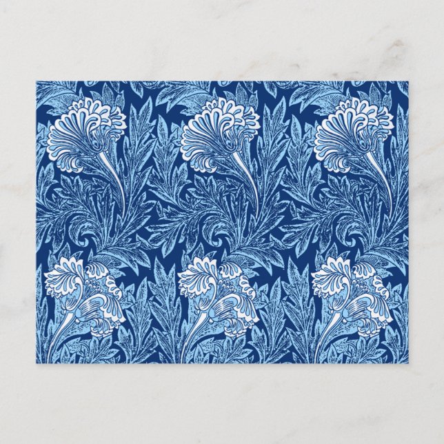 Carte Postale Jacobean Flower Damask, Navy, Sky Blue et White (Devant)